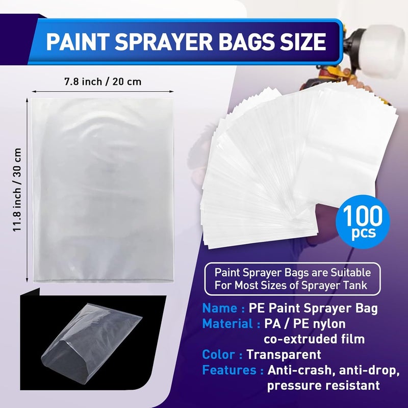 KOTESLLOE Wagner Paint Sprayer Parts - 100 Pieces Sprayer Bags, 7.8'' x 11.8'' Cup Liners, Transparent Spray Gun Canisters - Image 2